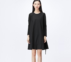 品牌折扣长袖连衣裙宽松中长款裙子黑扩版型2023新品圣迪奥长裙