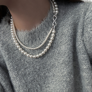 可拆分经典白珍珠双层项链高档轻奢小众叠戴毛衣链女秋冬新款饰品