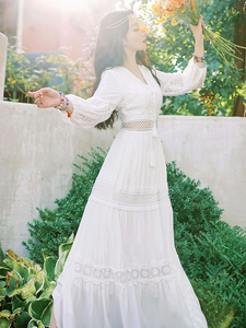 丽江云南旅游穿搭女装白色连衣裙 新疆度假长裙大理洱海拍照裙子