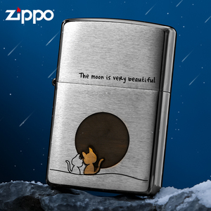 zippo打火机正版zoop贴章望月猫咪镶嵌正品个性创意限量zipo男士