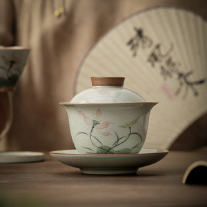 高档手绘三才盖碗茶杯家用冰裂茶盏茶碗陶瓷敬茶杯泡茶碗单个茶具