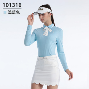 春夏PGA高尔夫女装套装透气修身长袖T恤配丝带 韩版运动服装上衣