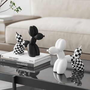 北欧风黑白格子创意气球狗家居软装饰品书房酒柜客厅小众个性摆件