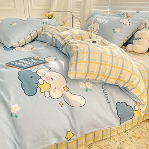 纯棉四件套100全棉家用床单被罩儿童卡通三件套床上用品套件双人4