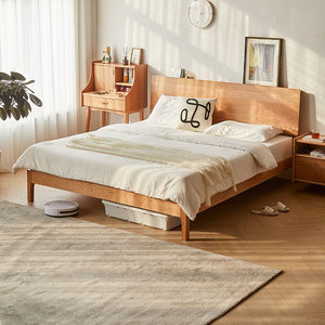 北欧实木床日式樱桃木现代简约1.8米双人床主卧单人白橡木1.5原木