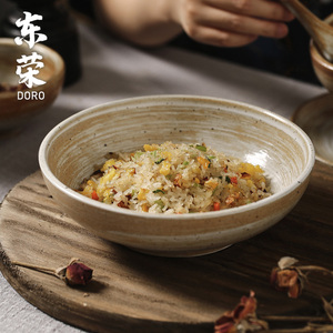 景德镇日式粗陶饭碗家用面碗汤碗简约复古餐具沙拉碗盘子拉面碗