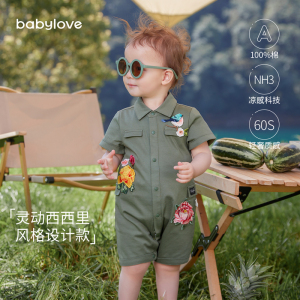 babylove婴儿液氨连体衣夏季薄款宝宝哈衣工装外出服时髦洋气夏装