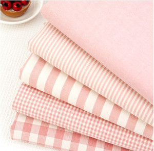 Cottonvill 韩国纯棉格子条纹布料居家布艺窗帘床品粉色面料
