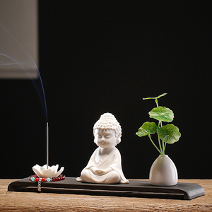 中式禅意白瓷如来佛像摆件创意茶宠线香插家居客厅桌面茶室装饰品
