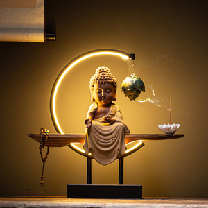 新中式禅意观音菩萨如来佛像摆件陶瓷倒流香炉客厅供奉摆设工艺品