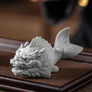 创意龙鱼茶宠茶玩摆件青砂石鱼缸造景客厅桌面装饰中式鱼化龙礼物