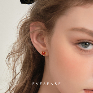 EVESENSE告白系列红玛瑙迷你爱心925银耳钉心形法式高级气质耳环