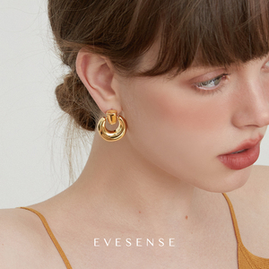 EVESENSE简约金属感欧美时髦耳环高级感几何简约个性百搭黄铜耳饰