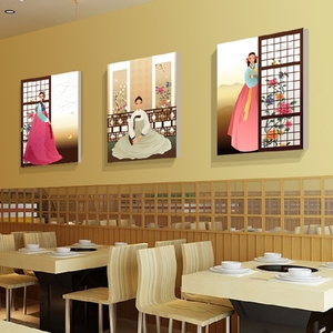 韩国料理店装饰画韩式烤肉餐厅饭店挂画朝鲜民俗人物墙壁画无框画