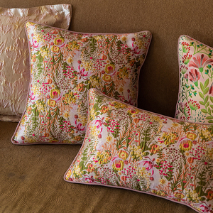 美式抱枕轻奢高级感田园花卉客厅沙发靠垫靠包腰枕床头靠背粉色