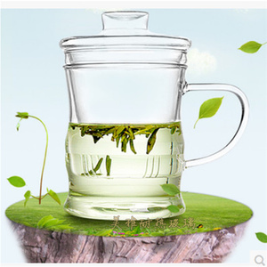 耐热透明玻璃杯三件式竹节花茶杯带茶漏水杯 带盖过滤透明水杯子