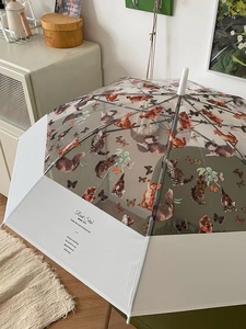 欧美复古油画蝴蝶猫咪透明雨伞女生可爱浪漫卡通长把伞自动成人伞
