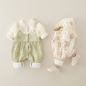 两个月婴儿衣服公主春秋套装韩版洋气女宝宝春装外套小碎花连体衣