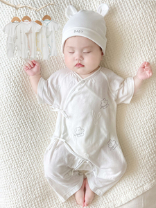 拉比官方婴儿夏季连体衣莫代尔短袖蝴蝶哈衣宝宝护肚薄款和尚服空