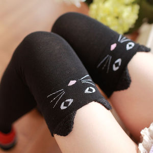 听海春秋季卡通熊猫立体耳朵过膝袜可爱日系高筒袜子猫咪黑色长筒