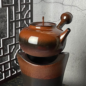 手工柴烧水壶泡茶专用 侧把煮茶壶粗陶瓷明火红泥碳炉 潮汕砂铫壶