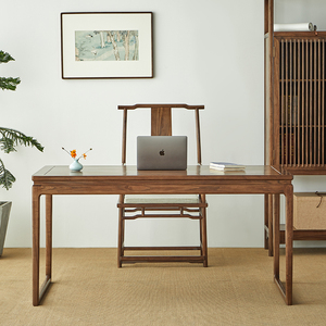 新中式老榆木带抽屉实木大书桌书房家具套装组合长条书法桌书画桌
