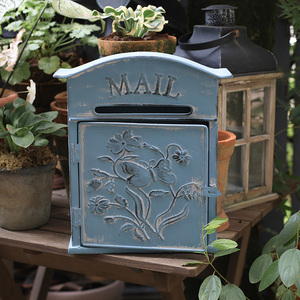 森得源欧式蓝色立体浮雕邮箱铁艺复古花园壁挂信箱庭院装饰意见箱