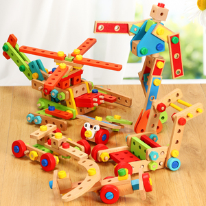 138粒模型拆拼组合积木可拆装玩具 木质百变拼装螺丝螺母益智玩具