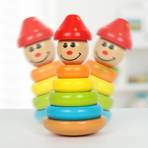 层层叠叠高叠叠乐小丑堆塔不倒翁蘑菇头彩虹塔木质益智套圈玩具