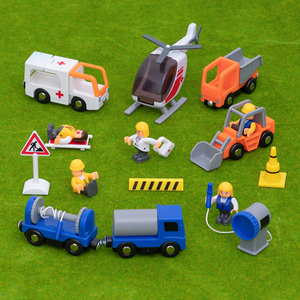 磁性工程车兼容木制小米轨道车米兔木头汽车brio儿童木质玩具