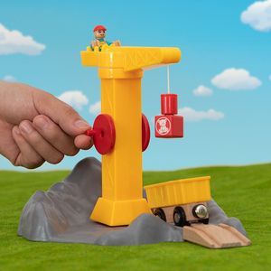 木质轨道配件儿童大号塔吊货物磁性吊车起重机工程吊塔吊机玩具