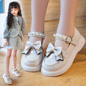 小黄鸭女童公主鞋子礼服表演白皮鞋夏款水晶鞋儿童走秀演出小皮鞋