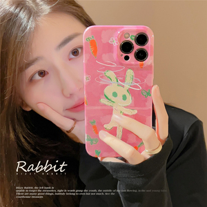 日韩粉色萝卜兔子适用iPhone13菲林硬壳苹果14Promax手机壳15女12
