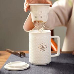 乾唐轩活瓷杯带盖茶水分离陶瓷茶杯泡茶喝茶滤茶杯子个人家用茶具