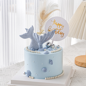 海洋风大小鱼尾硅胶模具美人鱼尾摆件生日蛋糕插件海洋主题装饰