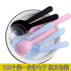 独立包装加厚蛋糕叉勺100个塑料一次性勺子叉子水果叉甜品刀餐具