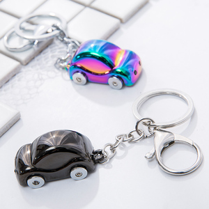 定制刻字创意高档金属可爱小汽车模型钥匙扣包包挂件带灯LED发光