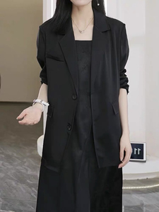 韩版高级感宽松绸面黑色西装外套女2024春夏百搭轻薄长袖防晒西服