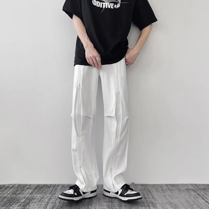 白色ZARA工装风裤子男高级感设计感解构分割直筒裤修身冰丝阔腿裤