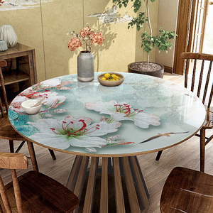 大圆桌桌布防水防油免洗家用两层双层圆形茶几餐桌垫pvc塑料胶垫