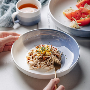 北欧餐具家用陶瓷饭碗创意大号汤碗汤盆菜碗西餐水果沙拉浅碗深盘