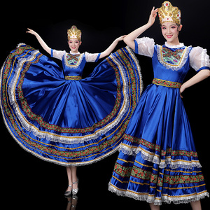 新款俄罗斯民族舞蹈服装女仆装成人宫廷开场舞大摆裙演出服连衣裙