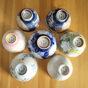 日本进口美浓烧釉下彩陶瓷碗碟餐具家用日式米饭碗浮雕绣球花樱花