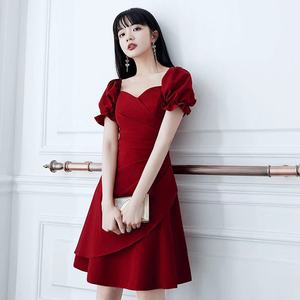 2022夏季红色新娘敬酒洋装小礼服新款平时可穿名媛法式轻奢连衣女