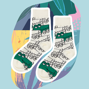 multisocks搞怪系列 可爱绿色鳄鱼情侣款插画中筒袜涂鸦男袜女袜