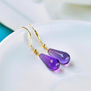 天然巴西紫水晶立体水滴耳坠18k金镶嵌原创设计女款耳钩耳环耳饰