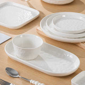 【白色纹理陶瓷餐具】菜盘汤盘饭碗鱼盘烤盘简约家用餐具套装