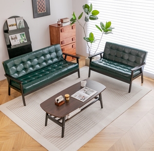 北欧简约现代复古小户型双人三人沙发实木茶几组合出租房公寓皮艺