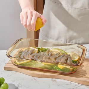 耐热玻璃烤鱼盘子家用微波炉托盘长方形蒸鱼盘专用高级感餐具餐盘