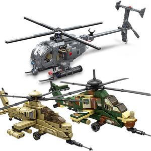 杰星积木陆军小鸟武装直升机米24雌鹿军事飞机黑鹰重型运输机拼装